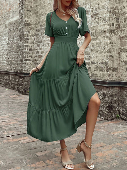 Flared Sleeve Fit & Flare Midi Dress