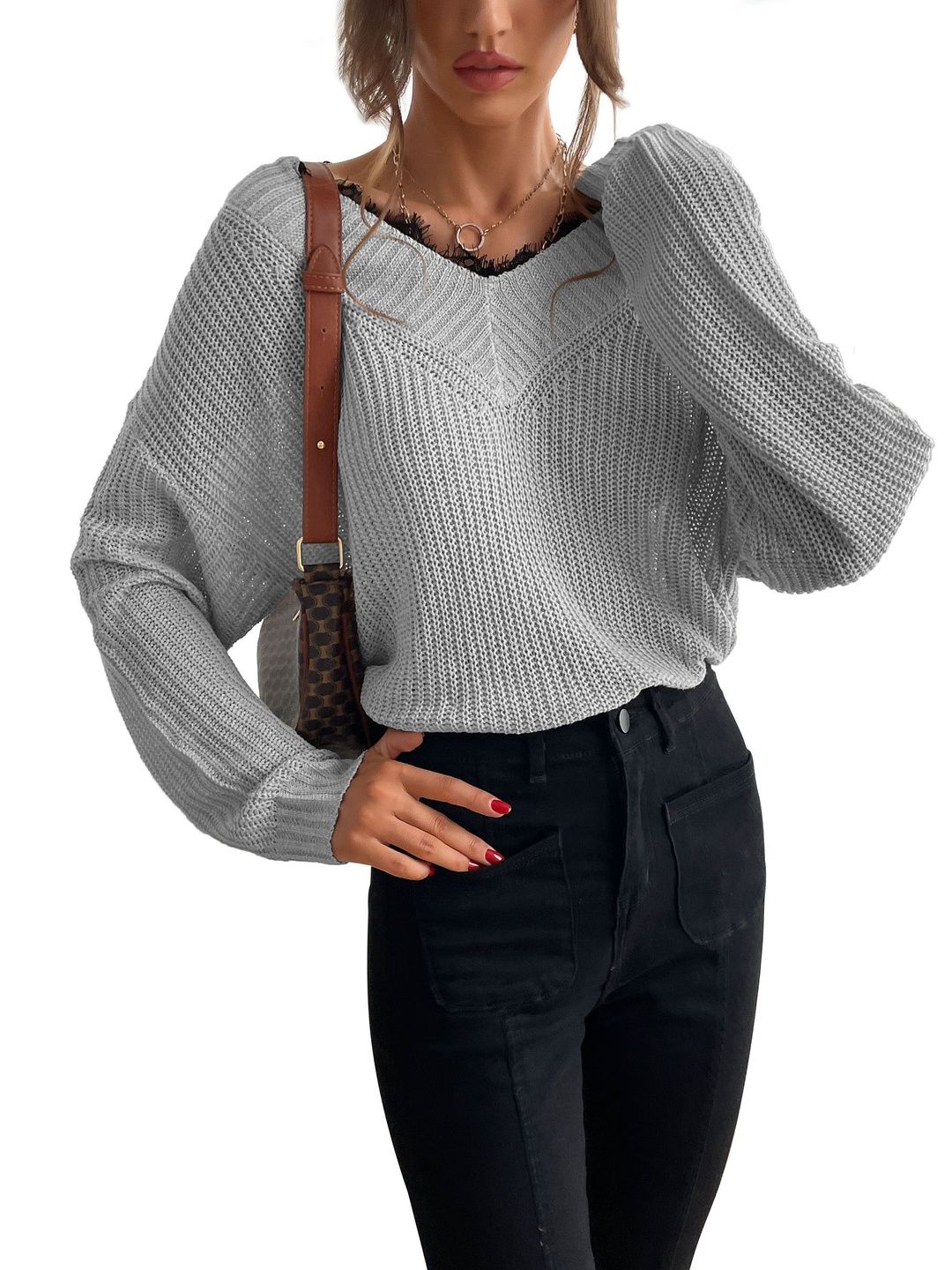 Women's Grey Pullover Blend Printed Regular Fit