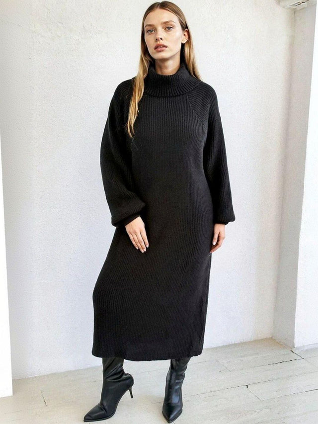 Ribbed Pullover in Black acrylic Style 430 - Nowi Korean Fashion