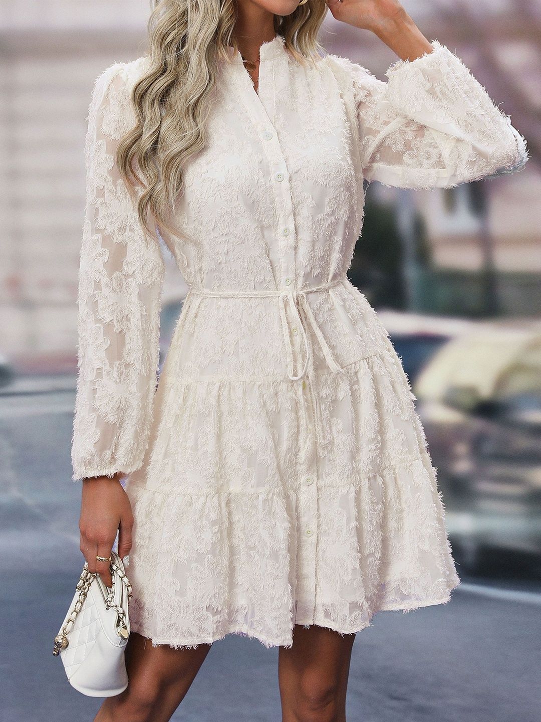 Women's White Fit & Flare Dress Blend Printed