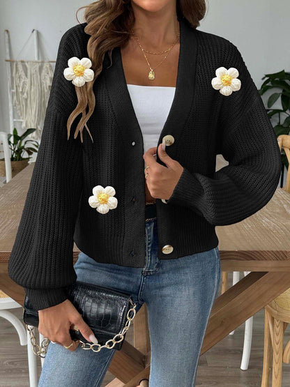 Women Ribbed Cardigan with Applique Detail