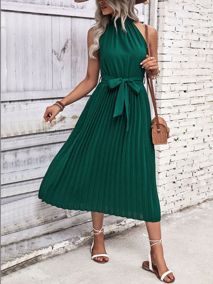 Halter Neck A-Line Midi Dress