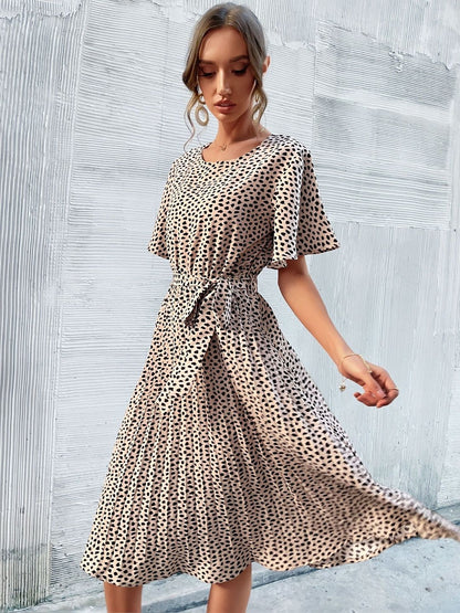 Animal Print Flutter Sleeve Fit & Flare Midi Dress