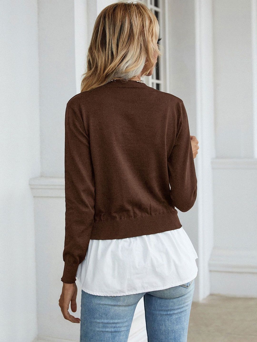 Women's Brown Pullover Blend Printed Regular Fit
