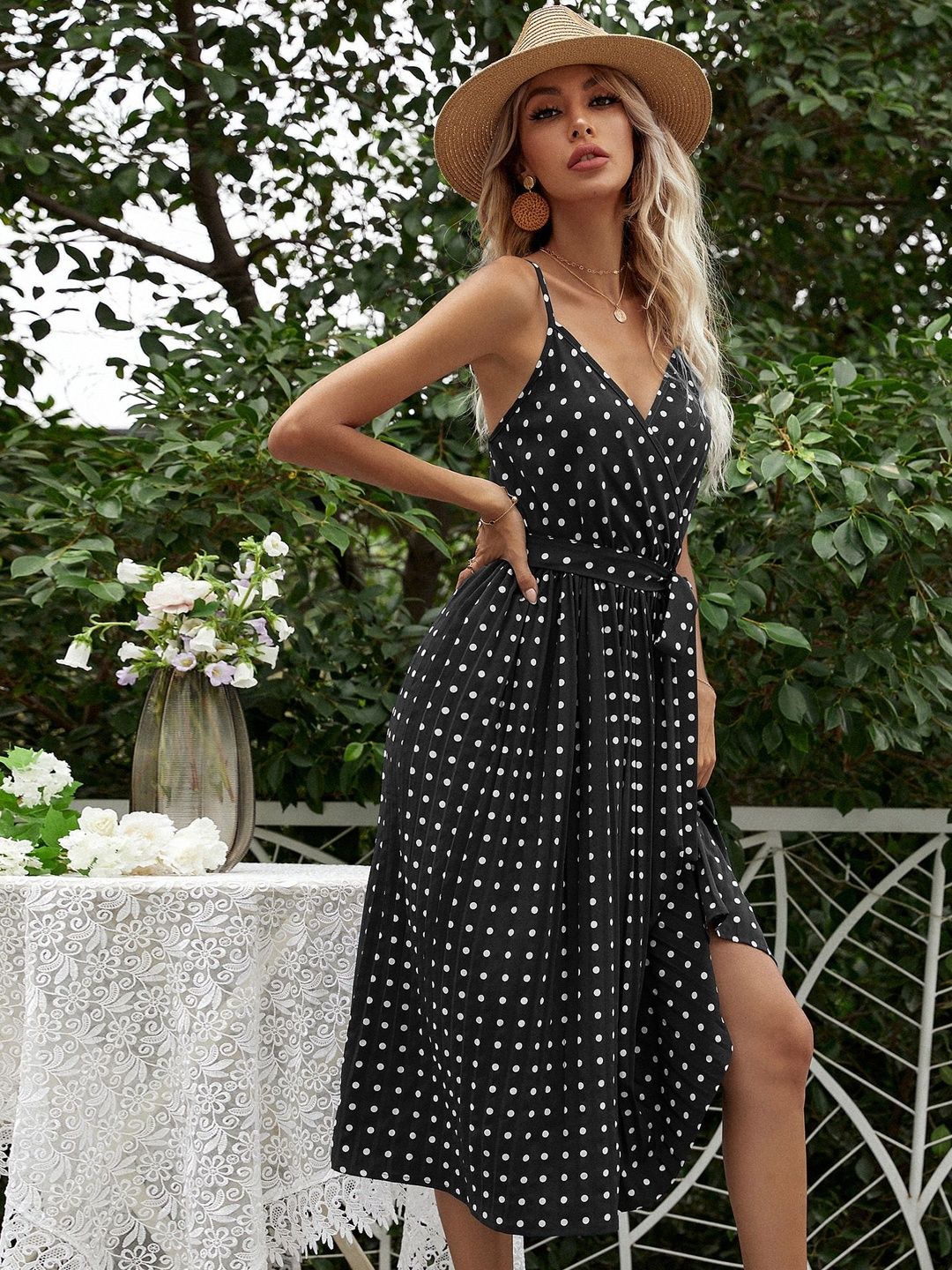Polka Dot Print Fit & Flare Midi Dress