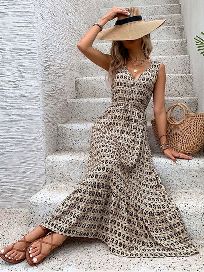 NOWI Printed Fit & Flare Maxi Dress