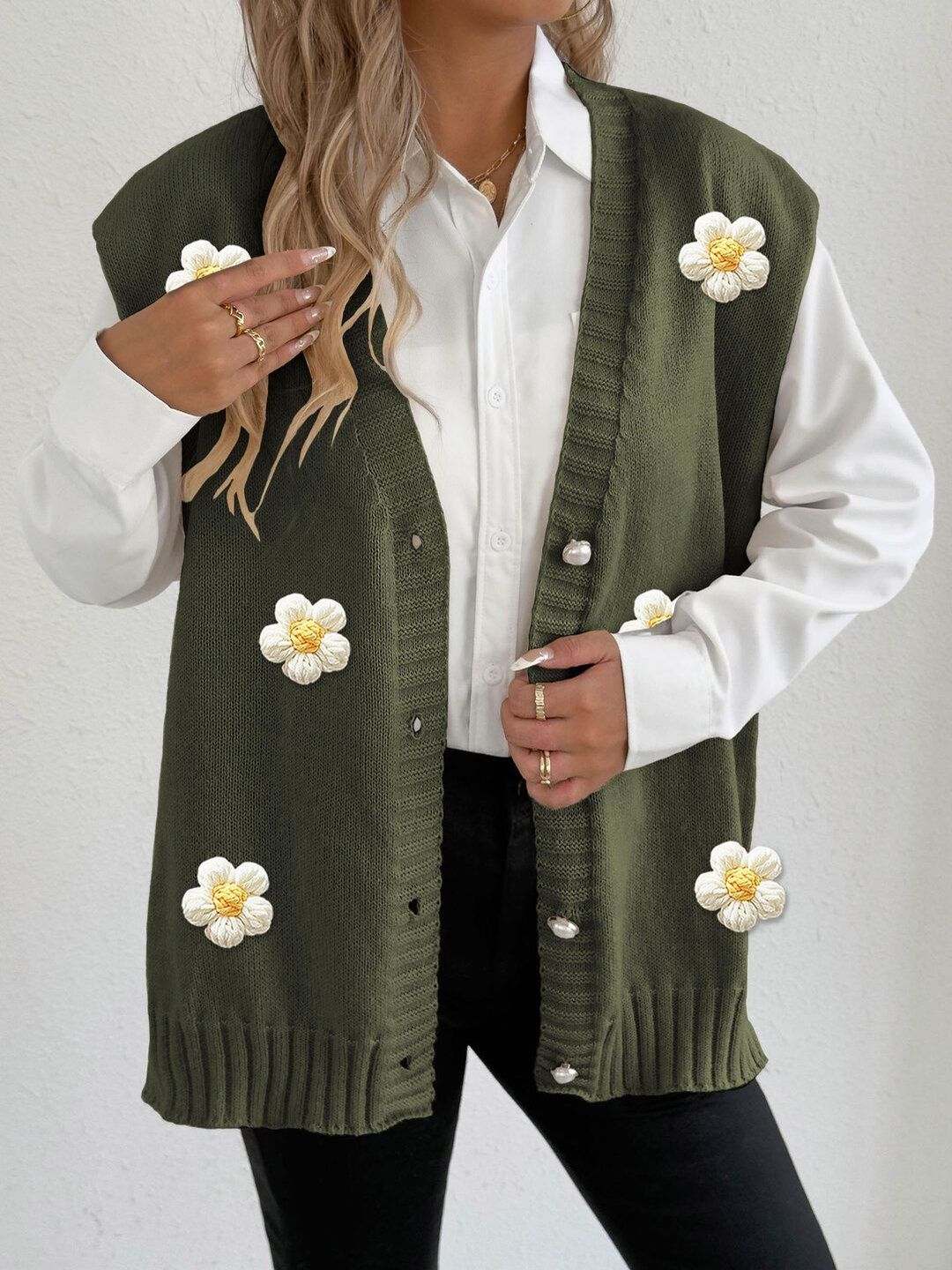 Women Sweater Vest with Embellished Detail