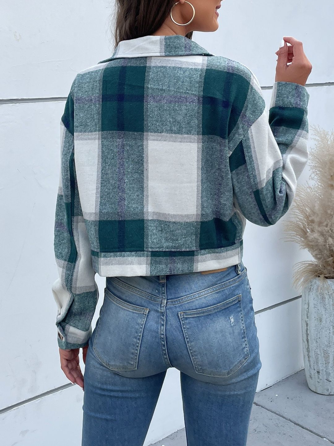Women Checked Open Front Jacket