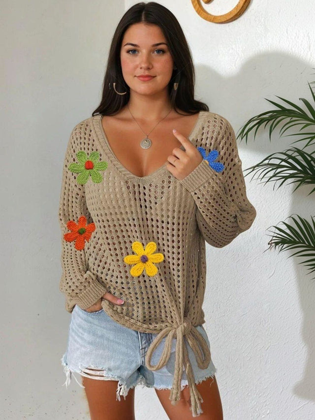Pullover with Applique Detail in Brown cotton - Nowi Korean Fashion