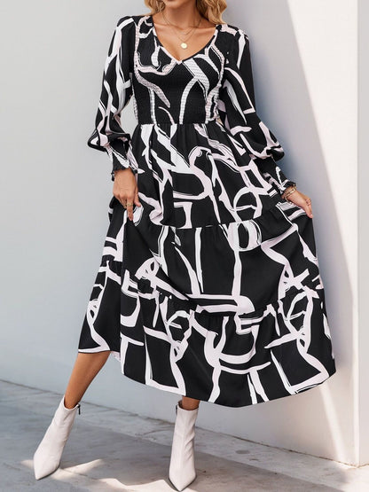 Women's Black Print A-Line Midi Dress Blend