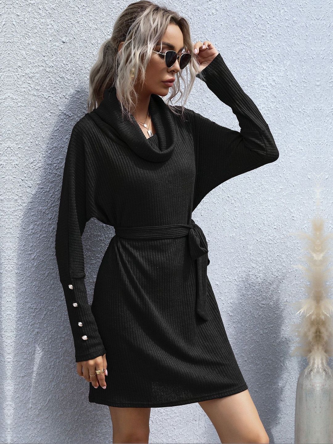 Women's Black Cowl Neck Dress