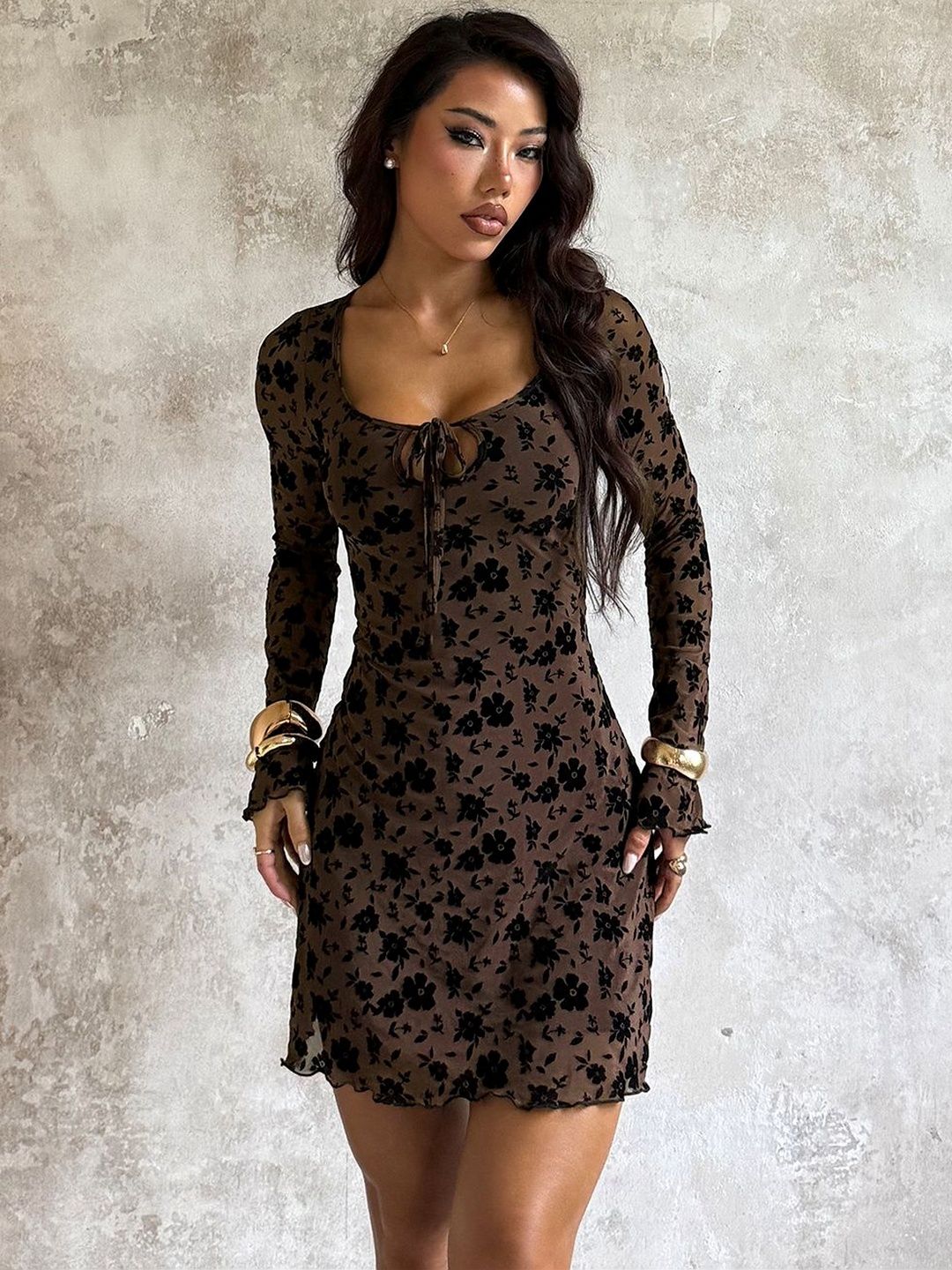 NOWI Floral Print Bodycon Mini Dress