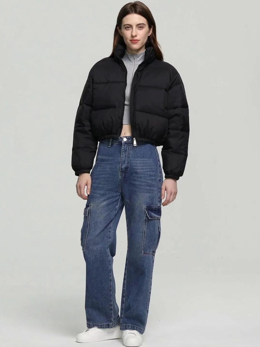 NOWI Stand Collar Crop Puffer Jacket