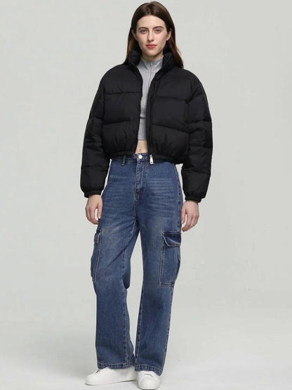 NOWI Stand Collar Crop Puffer Jacket