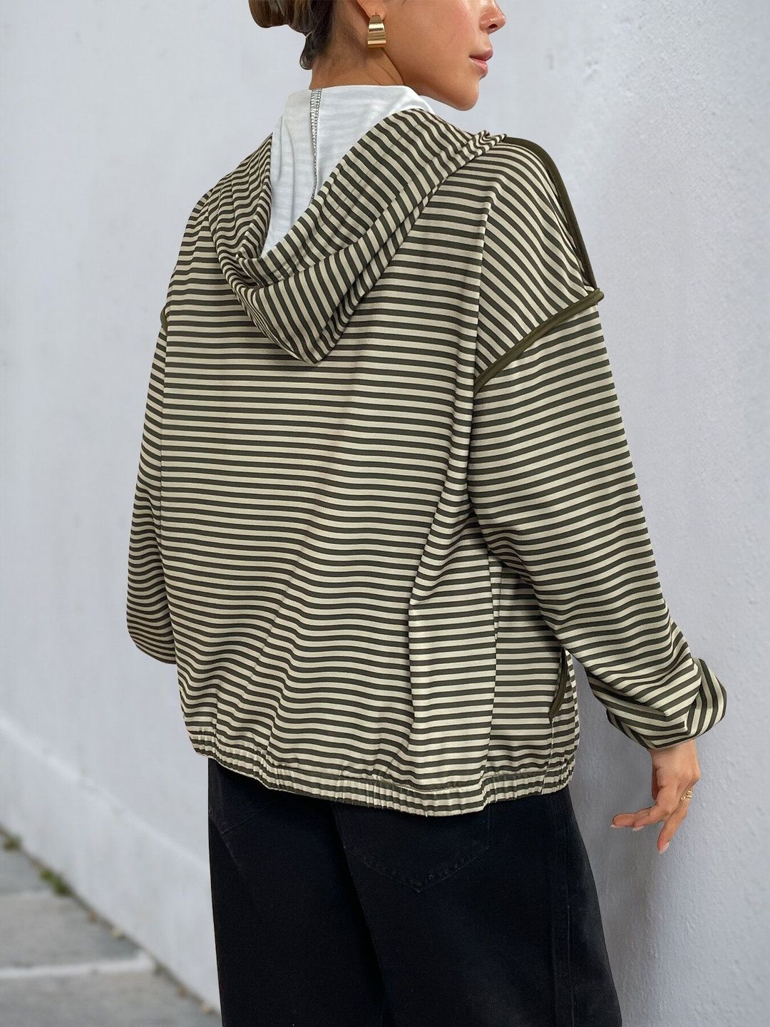 Women Striped Hooded Sweatshirt