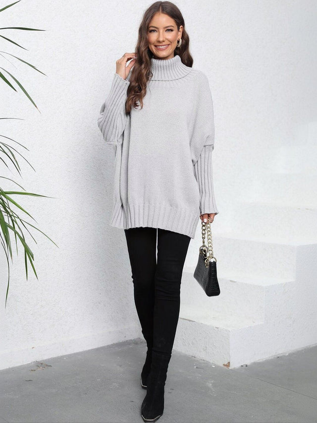 Ribbed Pullover in Grey acrylic Long Sleeve - Nowi Korean Fashion
