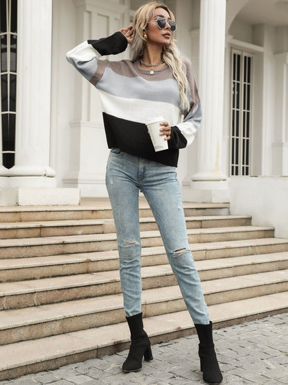 Women's Grey Colourblocked Pullover Blend Printed