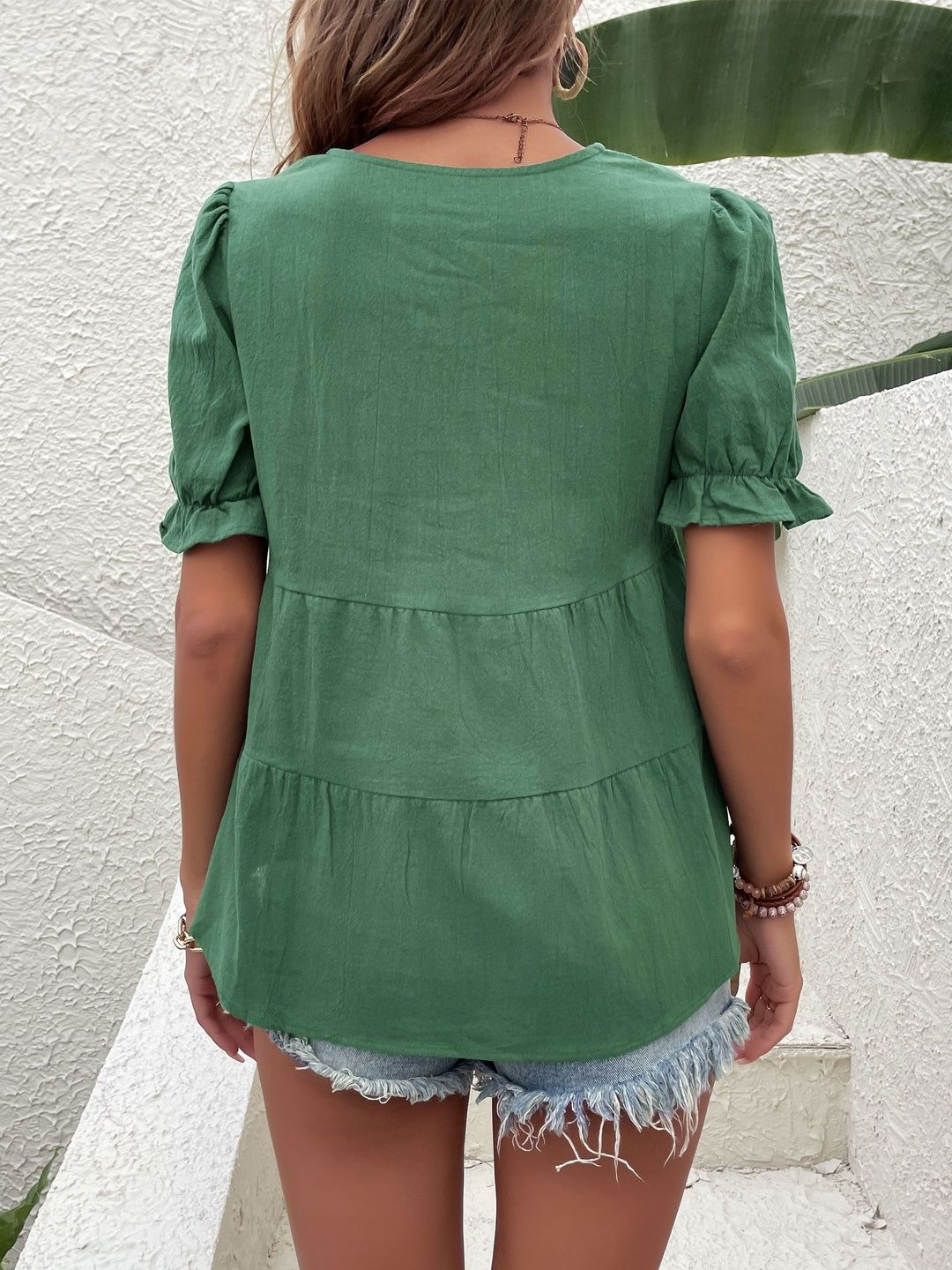 Puff Sleeve Cotton Peplum Top