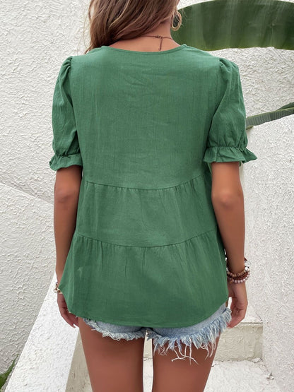 Puff Sleeve Cotton Peplum Top