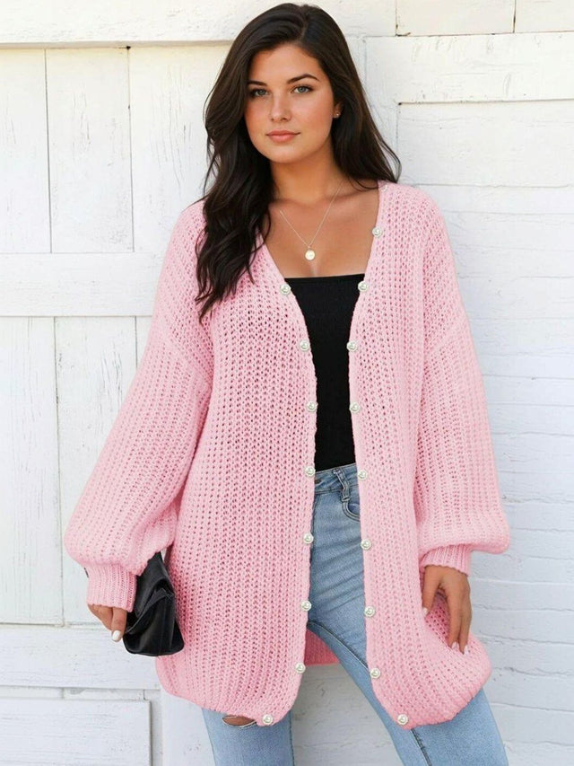 Longline Cardigan in Pink acrylic - Nowi Korean Fashion