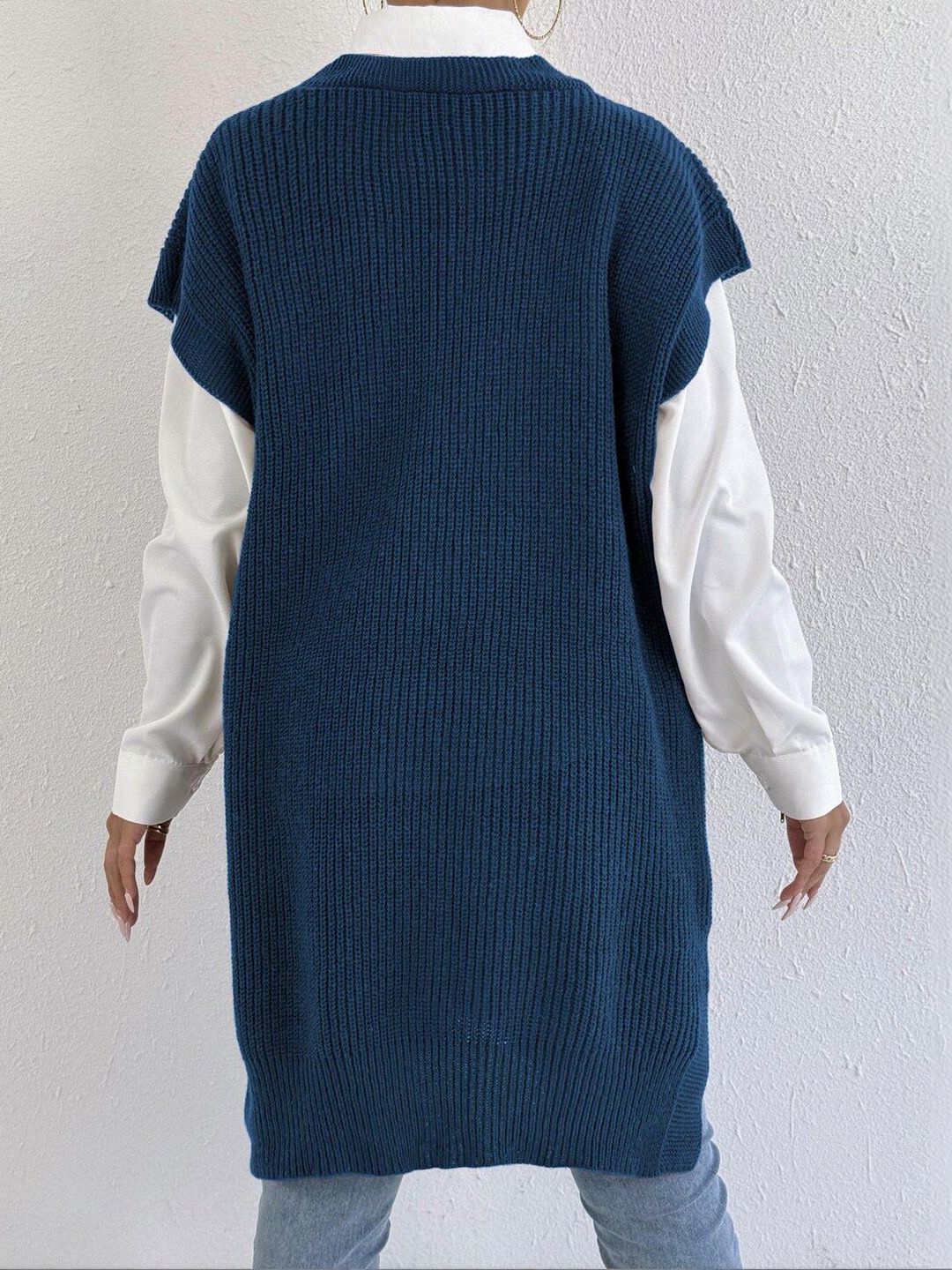 Women Ribbed Longline Sweater Vest