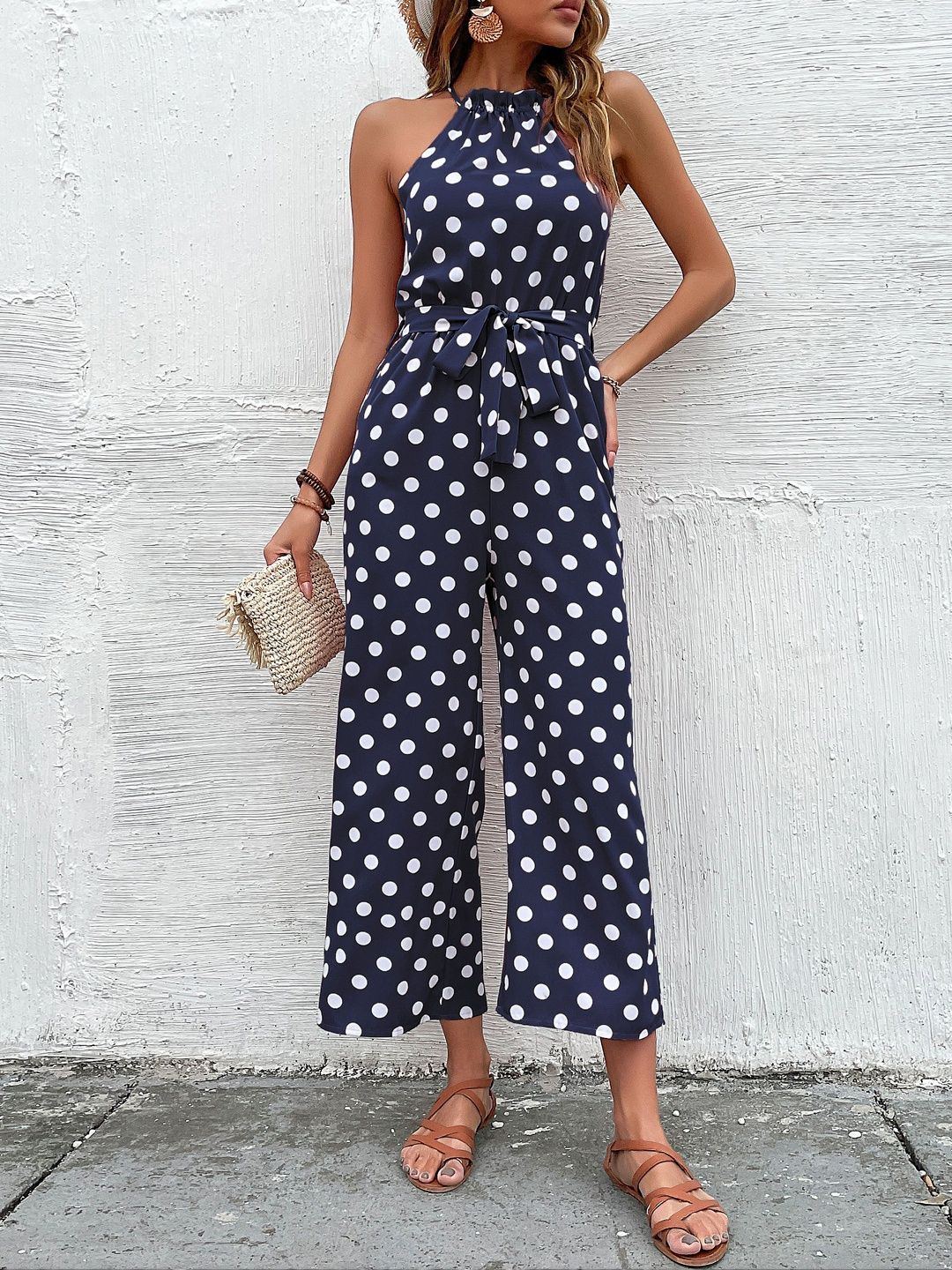 Modal Halter Neck Printed Culotte Jumpsuit