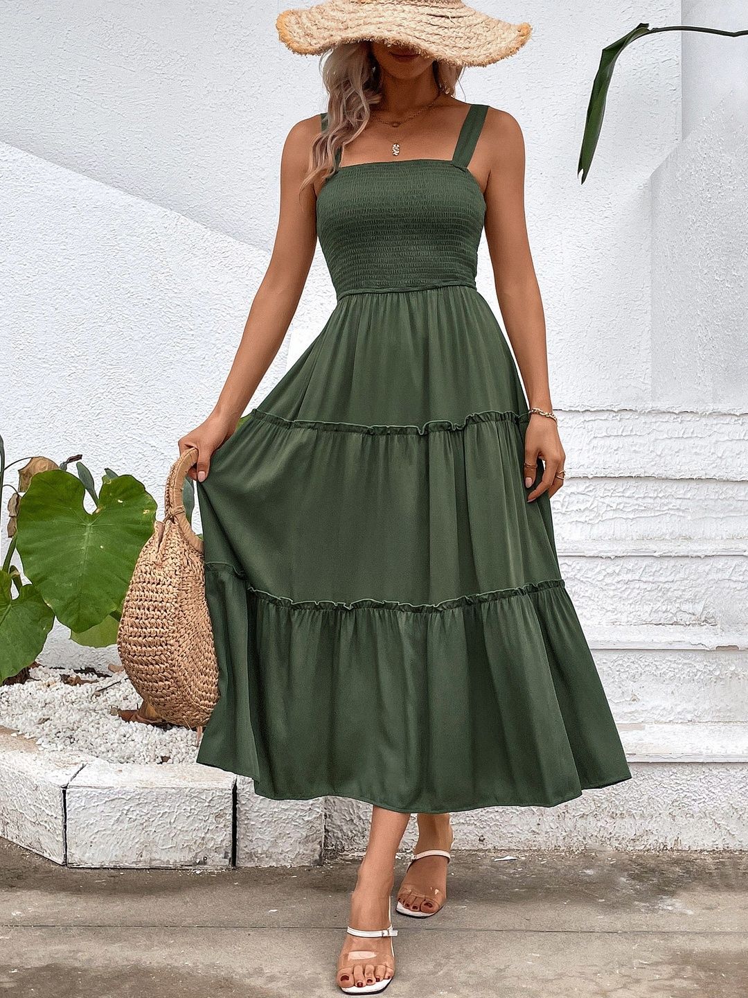 Linen Fit & Flare Midi Dress - Nowi Korean Fashion