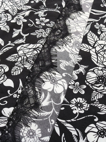 Women's Black Floral Print Bishop Sleeve Midi Dress