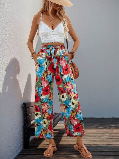 Floral Printed Non Iron Pleated Trousers - Nowi Korean Fashion