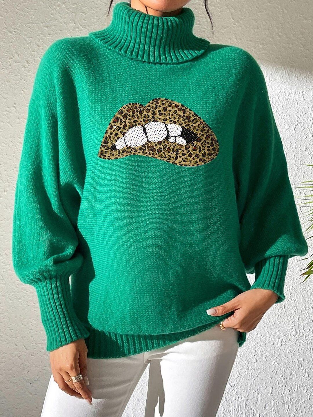 Women Animal Printed Pullover with Embellished Detail