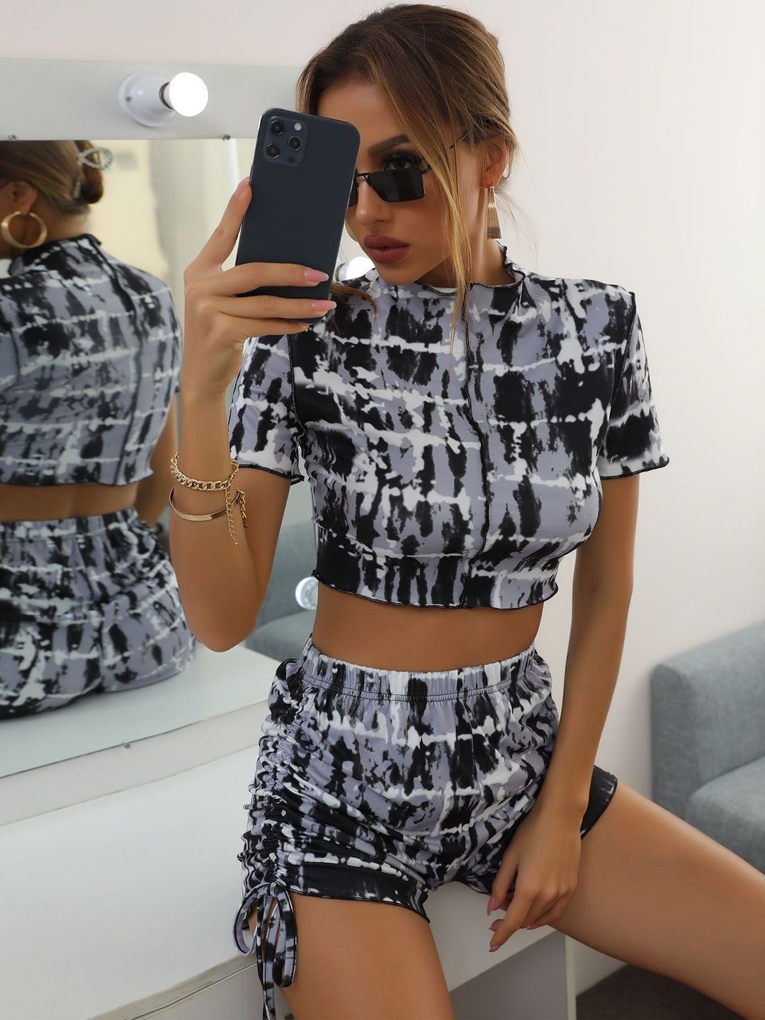 Dyed High Neck Assorted Top & Shorts Co-Ords