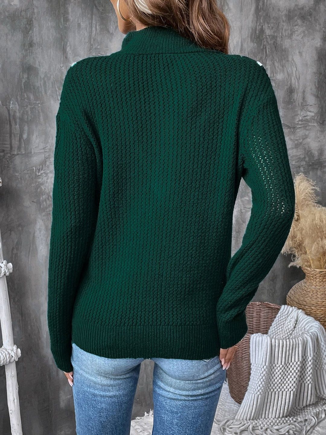Women's Green Striped Printed Pullover