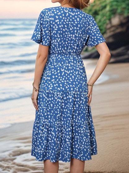 NOWI Print Flutter Sleeve Fit & Flare Midi Dress