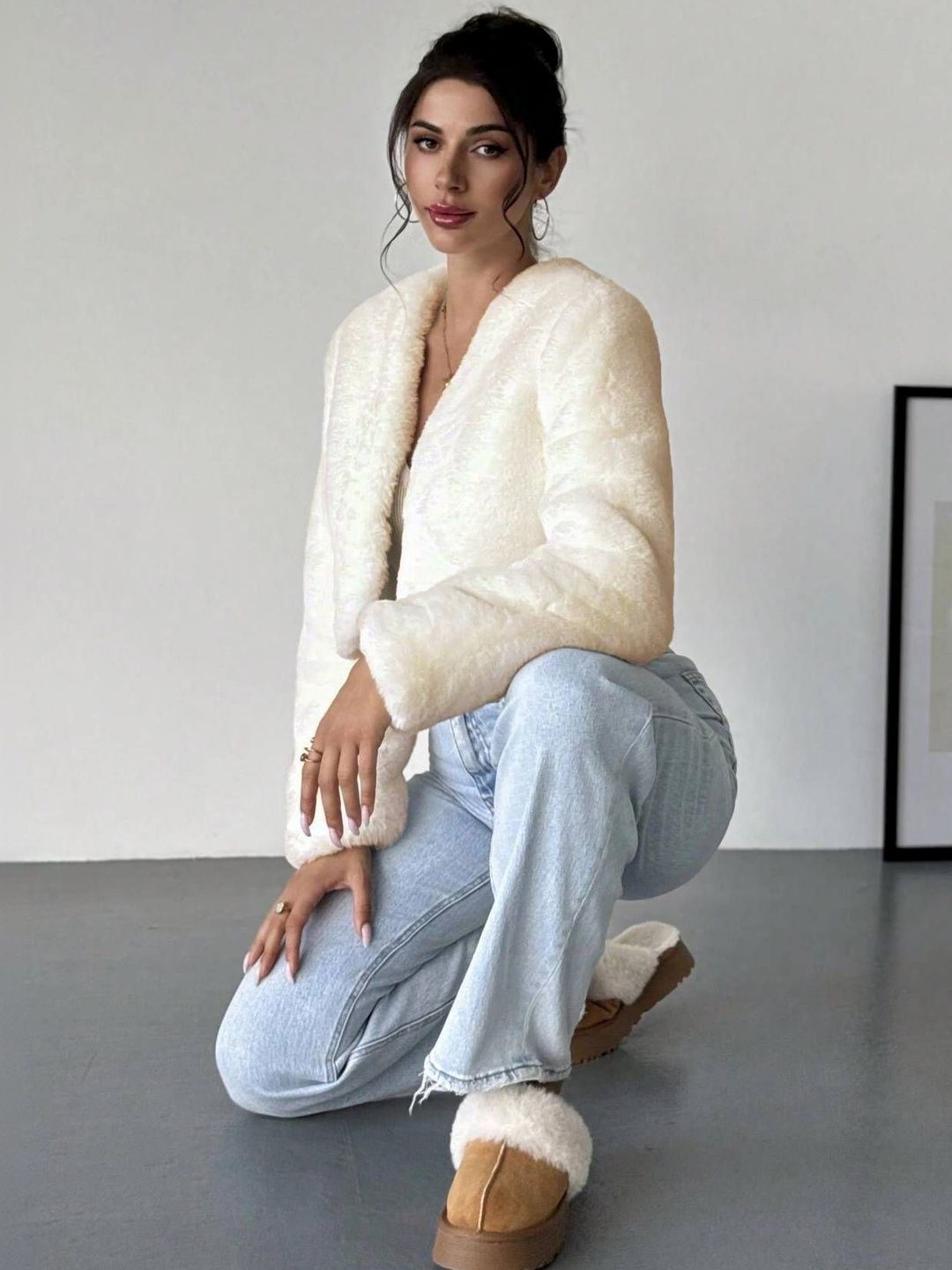 NOWI Women Woollen Lightweight Crop Open Front Jacket