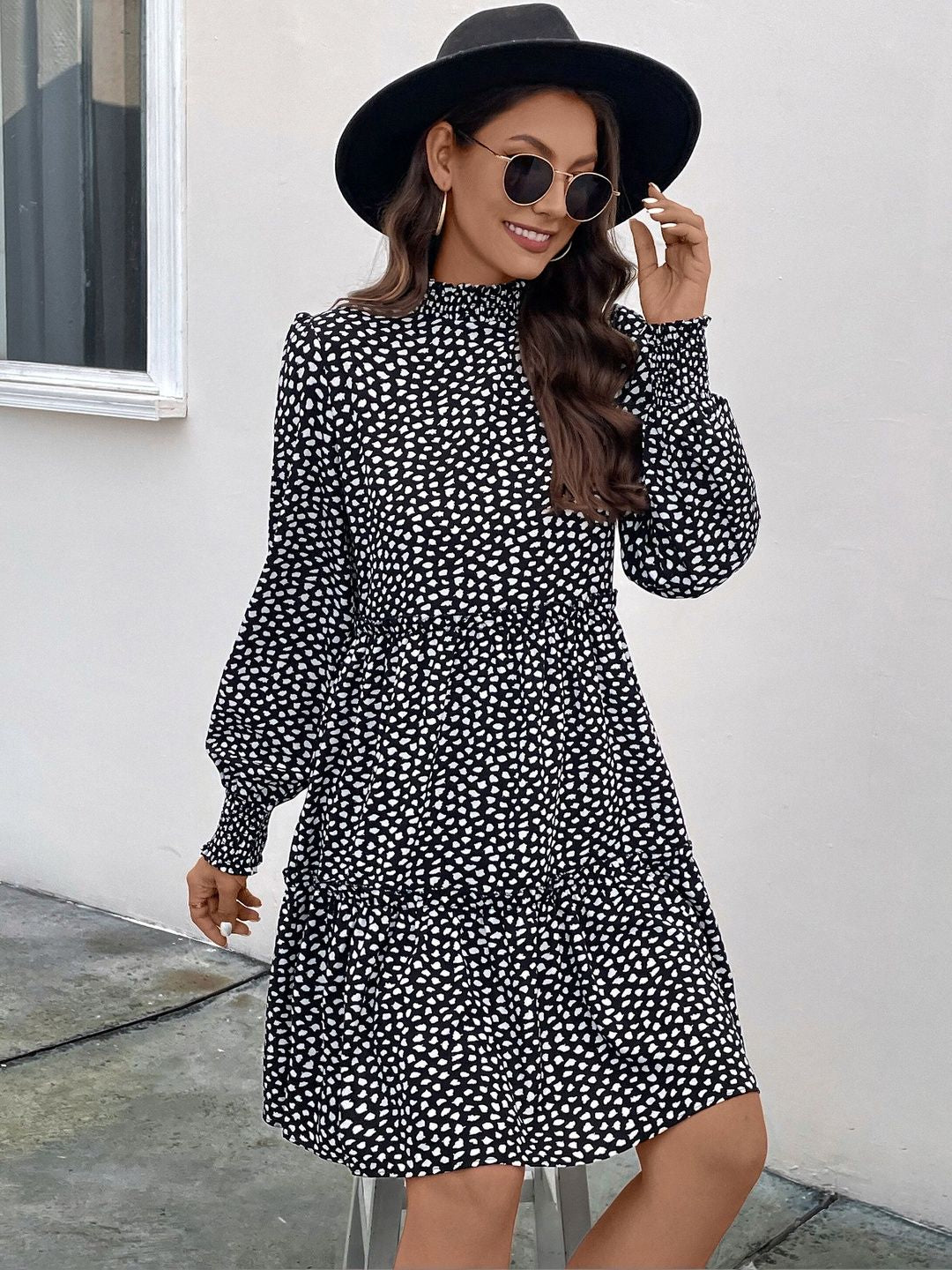 Women's Black Print Fit & Flare Dress Blend Printed