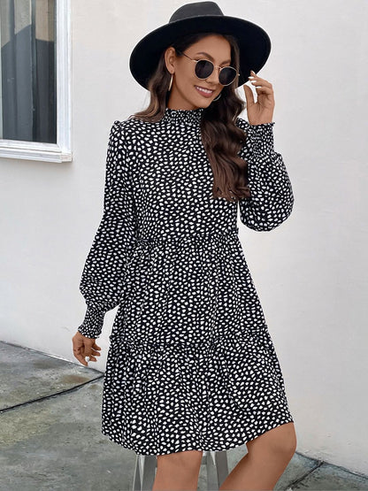 Women's Black Print Fit & Flare Dress Blend Printed