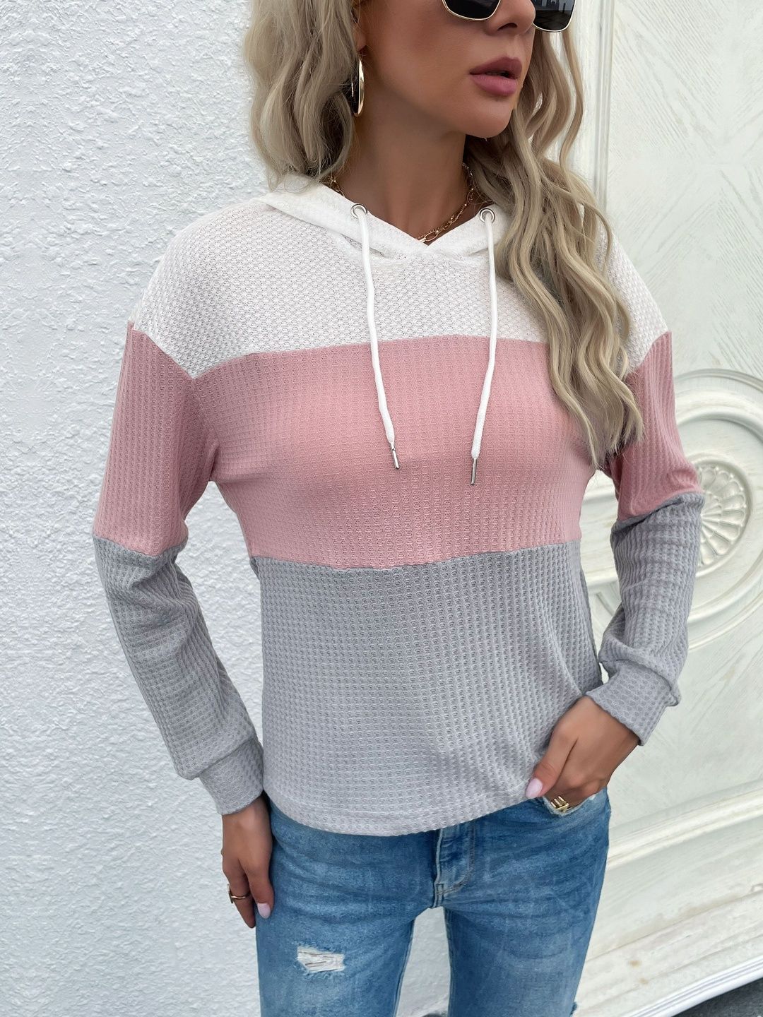 Women Colourblocked Hooded Sweatshirt
