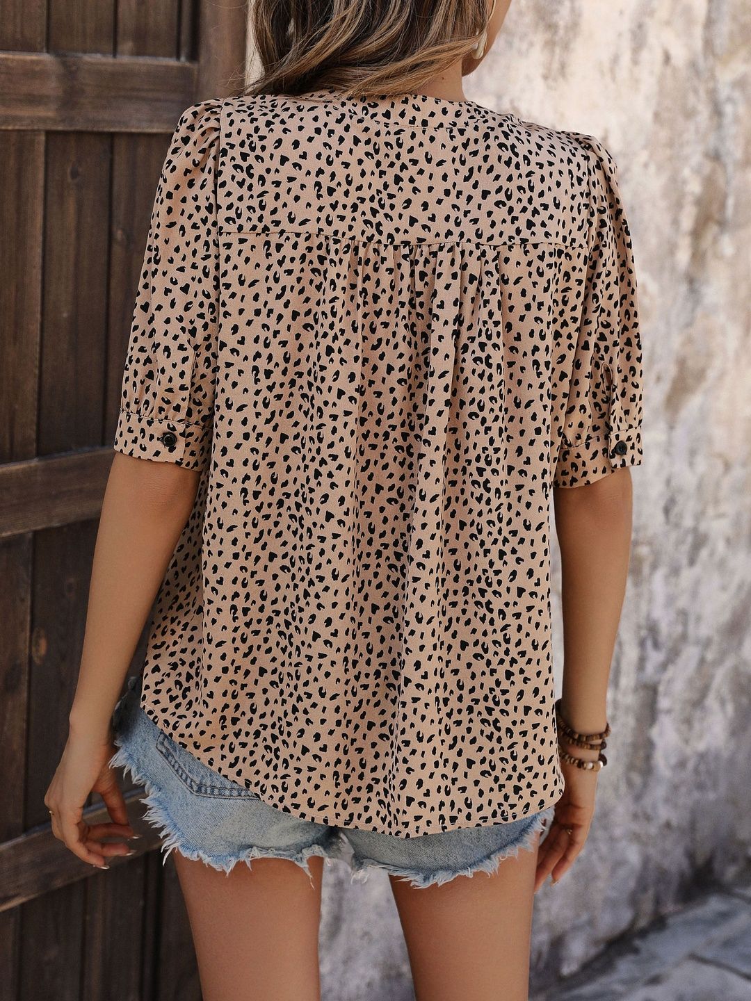 Animal Print Puff Sleeve Top