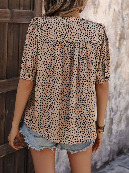 Animal Print Puff Sleeve Top