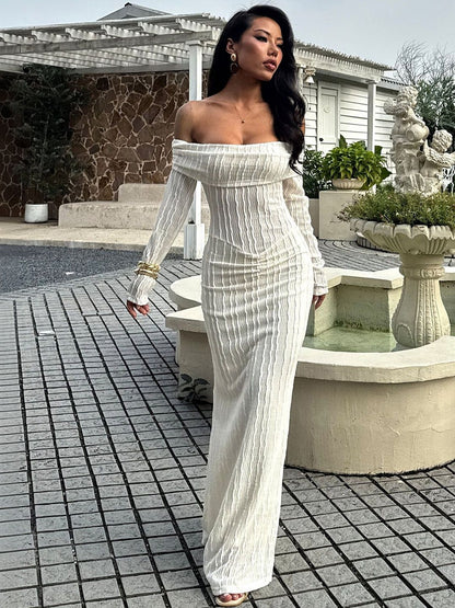Off-Shoulder Linen Sheath Maxi Dress