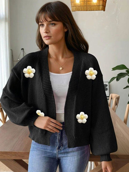 Cardigan with Embellished Detail in Black acrylic - Nowi Korean Fashion