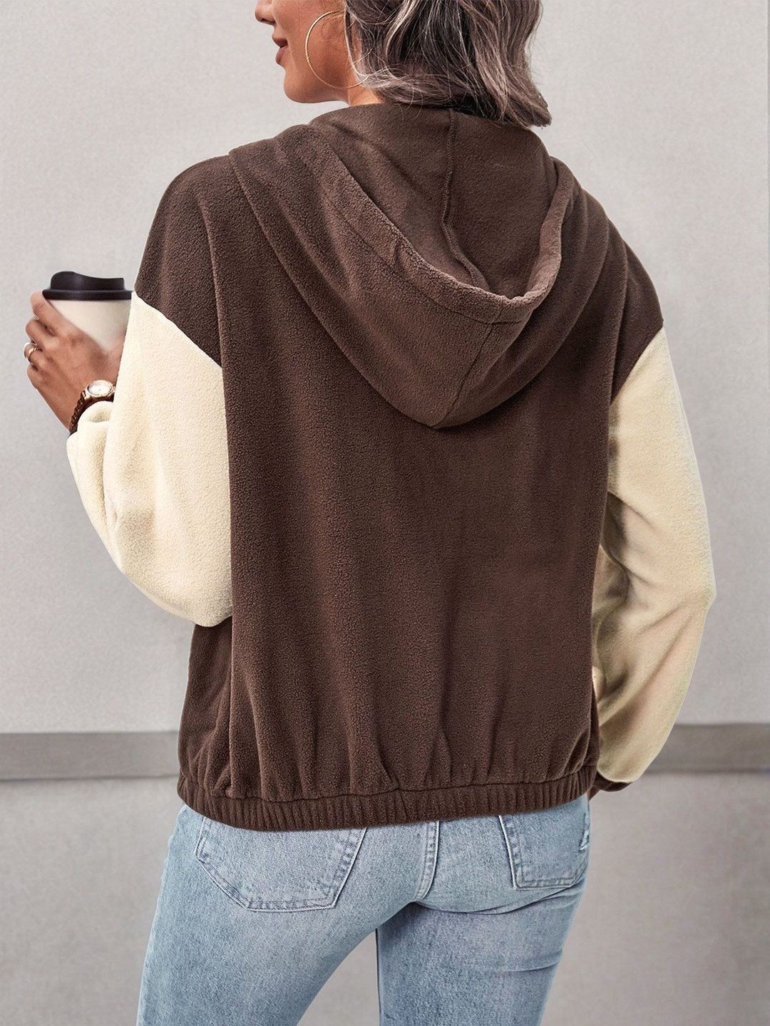 Women Colourblocked Fleece Bomber Jacket