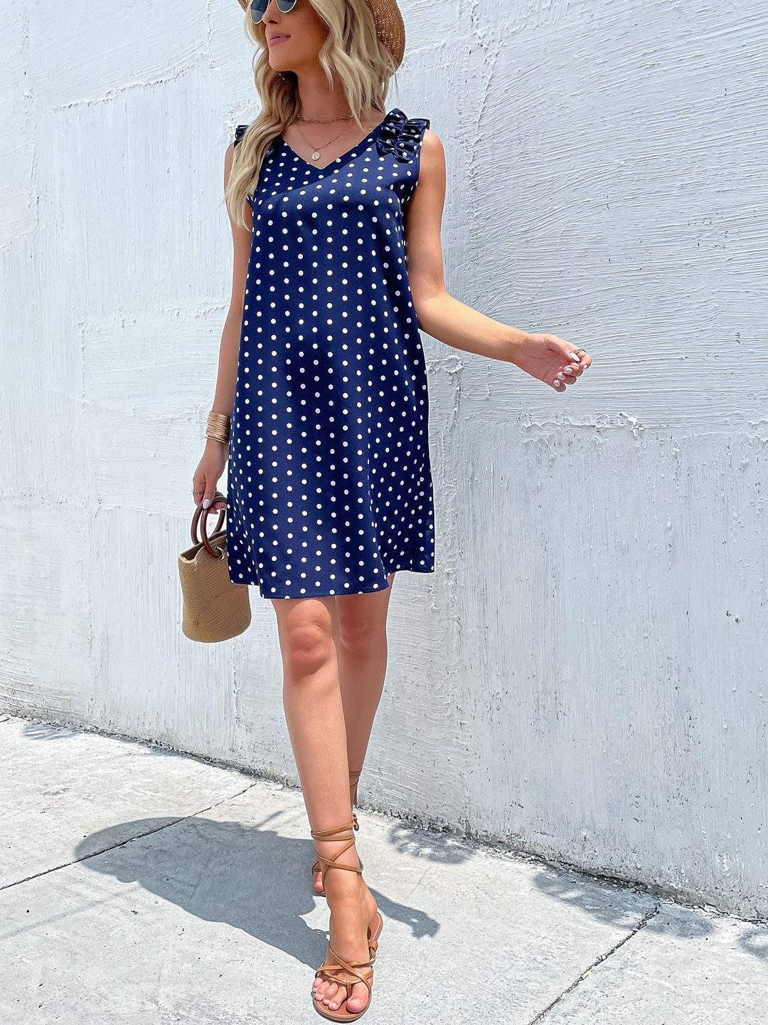 Polka Dot Print Flutter Sleeve Ruffled Dress