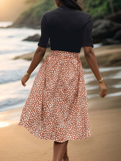 Women's Orange Nowi Print Fit & Flare Midi Dress