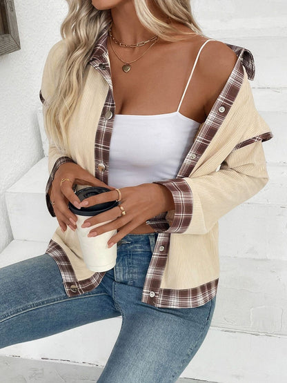 Beige Colourblocked Jacket with Spread Collar