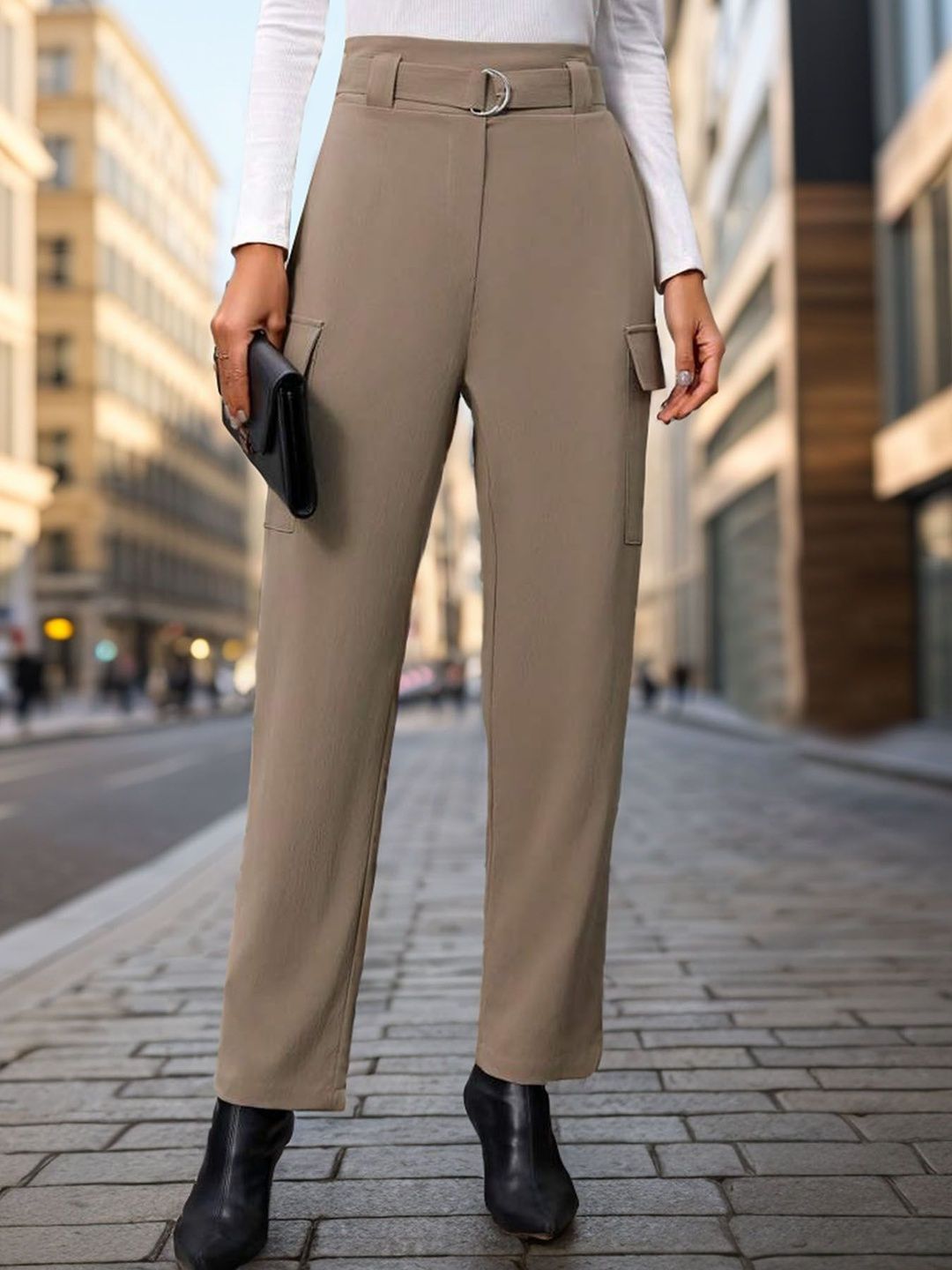 Women High-Rise Non Iron Cargos Trousers