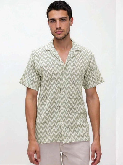 Printed Casual Shirt in Green cotton - Nowi Korean Fashion