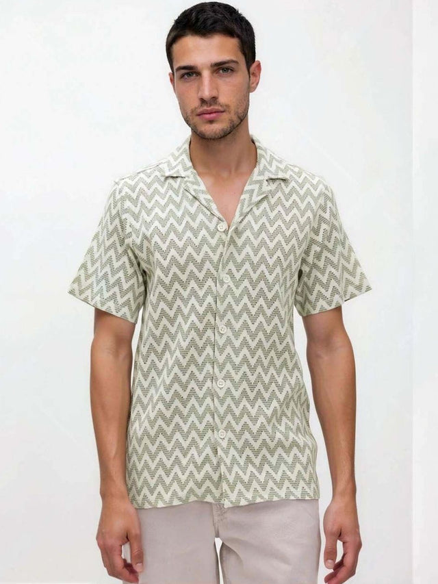 Printed Casual Shirt in Green cotton - Nowi Korean Fashion