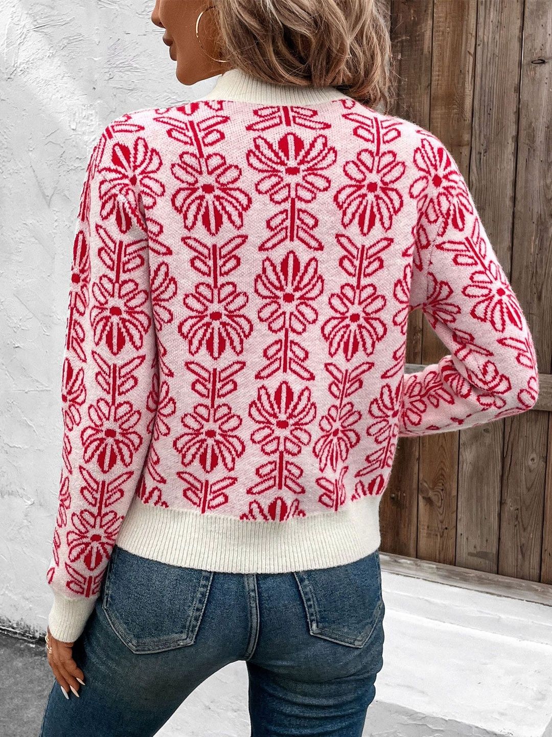 Women's White Floral Printed Pullover