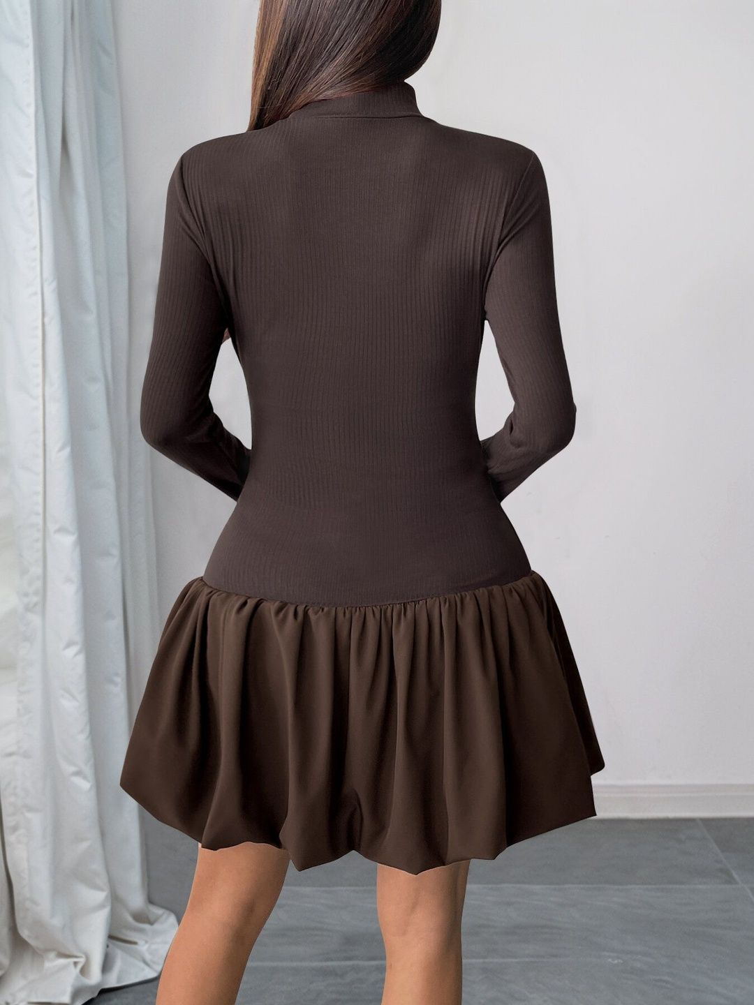 Women's Brown Fit & Flare Dress Blend Printed